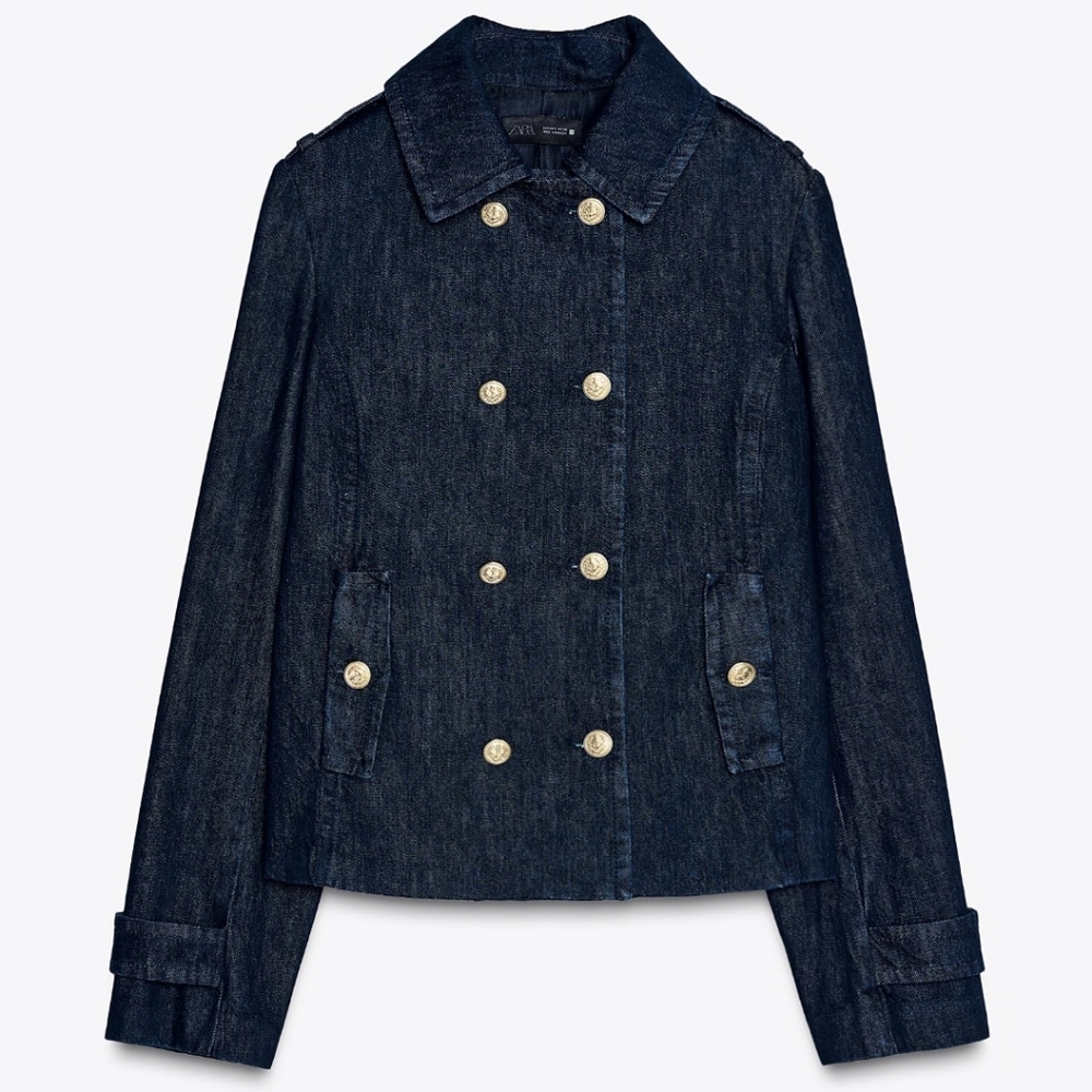 ZARA New DOUBLE-BREASTED DENIM JACKET (S)